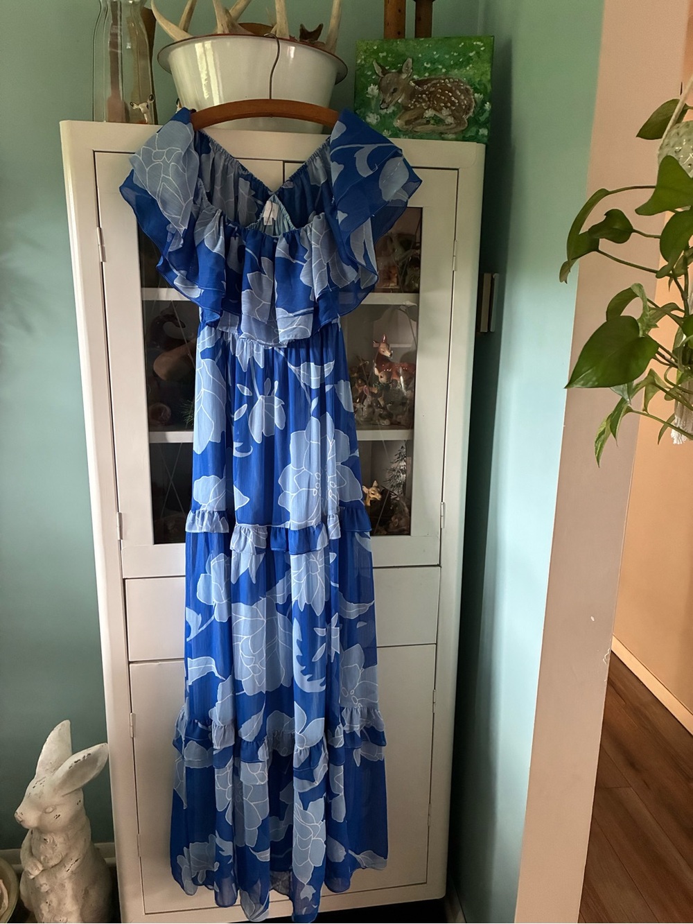Sugar Lips sz XS Blue Floral Ruffle Maxi Dress nwt